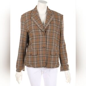 Brown and Black Wool Mix Plaid Blazer, Size 38